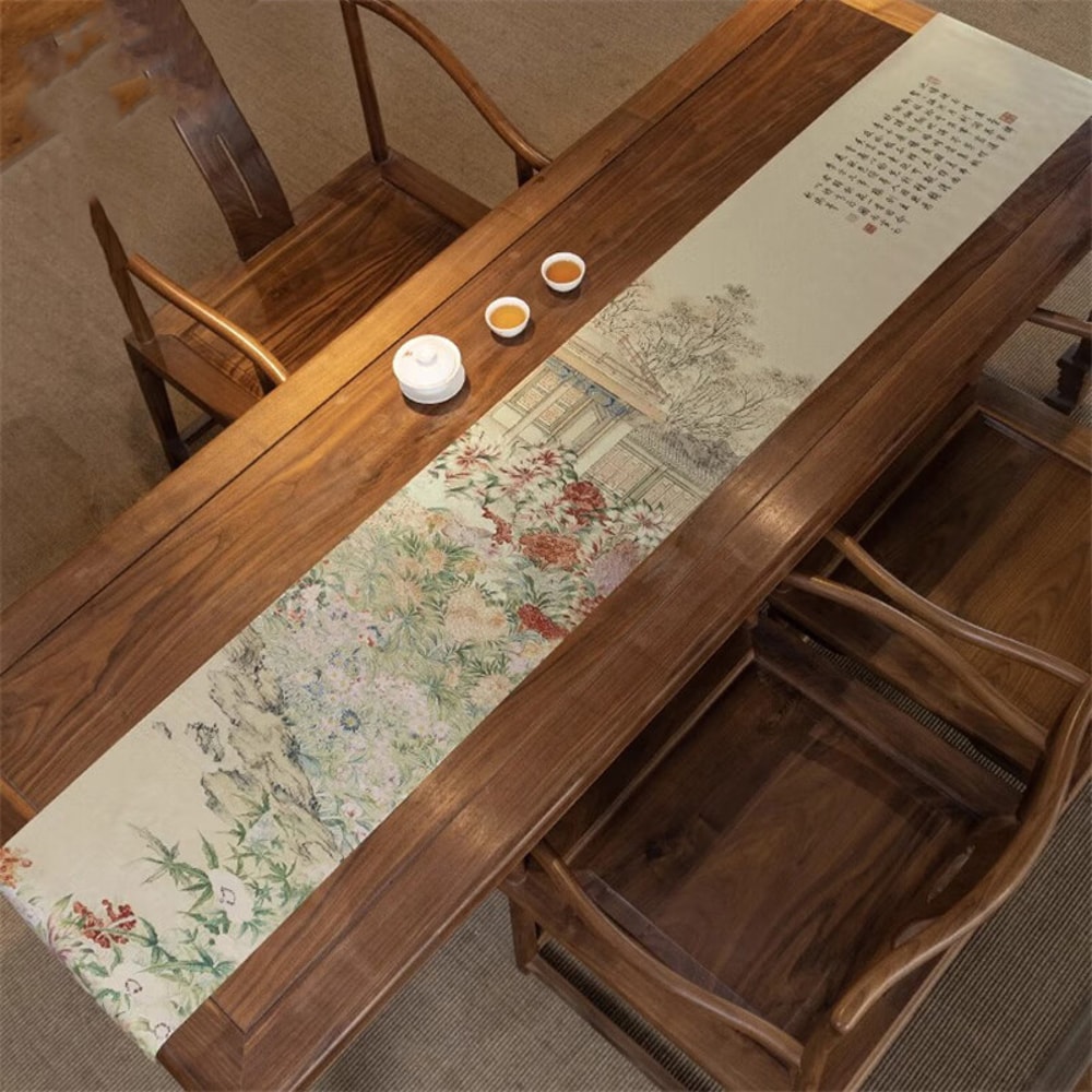 Waterproof Chinese Tea Mat Peony Zen Table Runner for Tea Tables