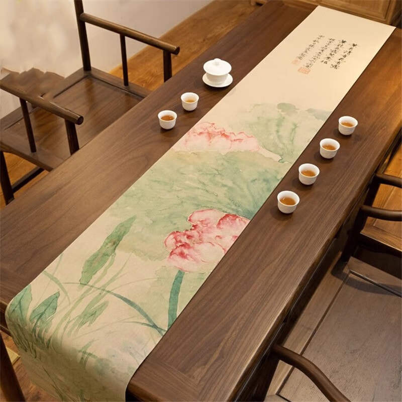 Waterproof Chinese Tea Mat Peony Zen Table Runner for Tea Tables