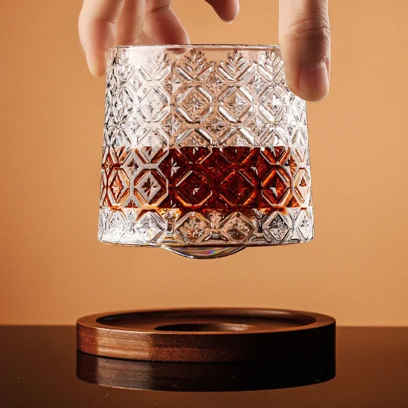 Spinning Crystal Whiskey Glass With Base For Home Bar 3