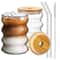 Wave Shape Beverage Glasses Set Glass Cups With Lids Straws For Juice Coffee Tea 0