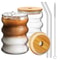Wave Shape Beverage Glasses Set Glass Cups With Lids Straws For Juice Coffee Tea 0