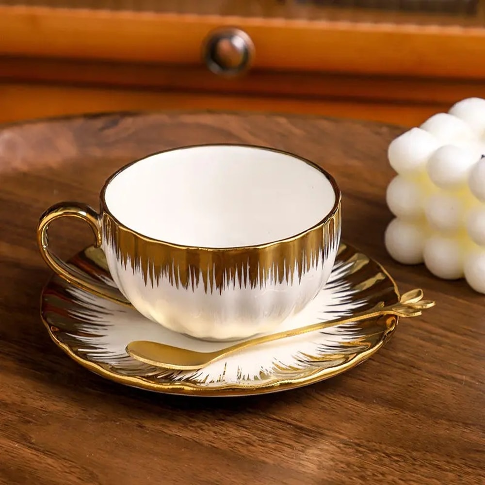 Elegant Bone Espresso Cups Set With Saucers Spoon Luxury Coffee Cup Experience 0
