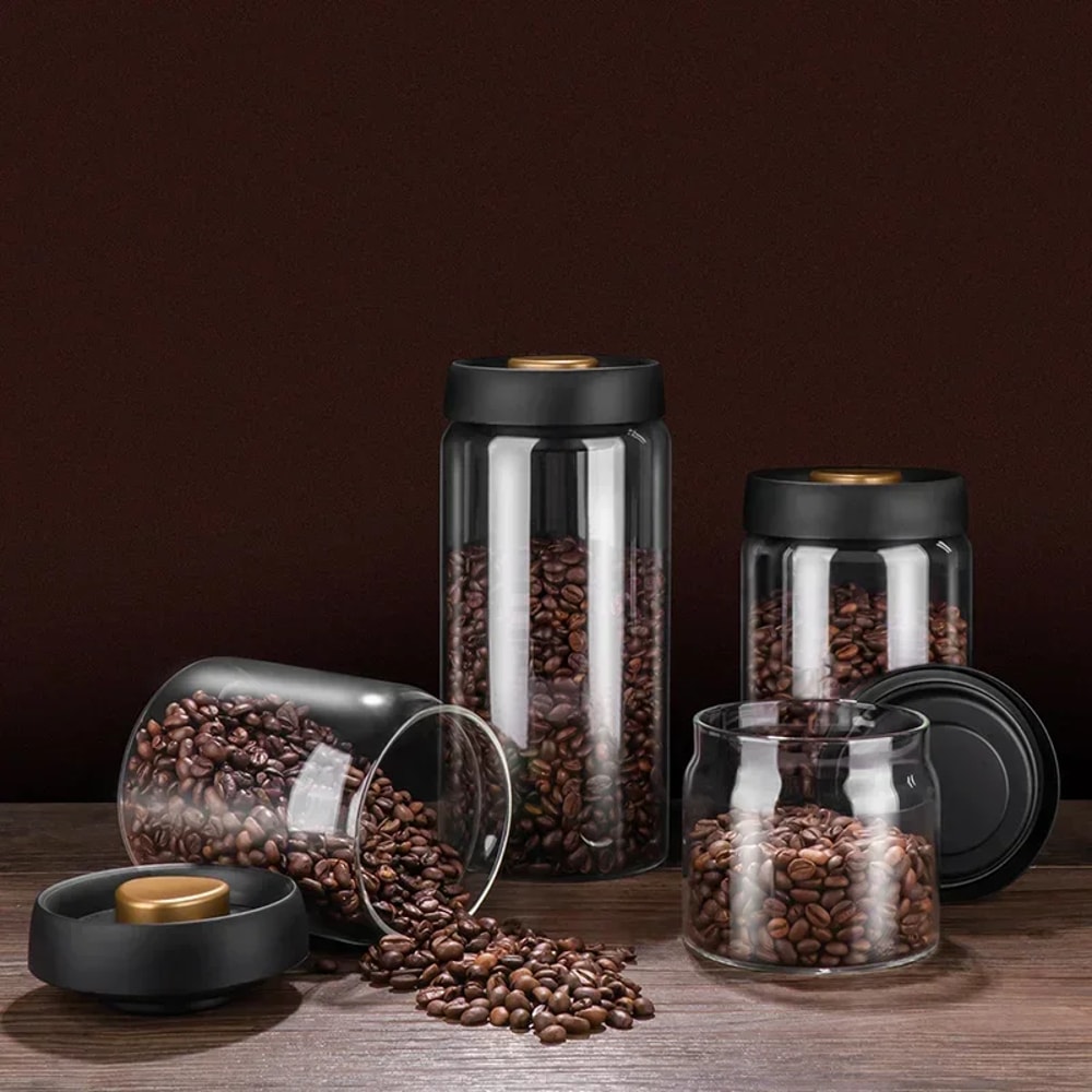 Premium Vacuum Sealed Glass Coffee Storage Jar Airtight Kitchen Storage for Beans & Tea