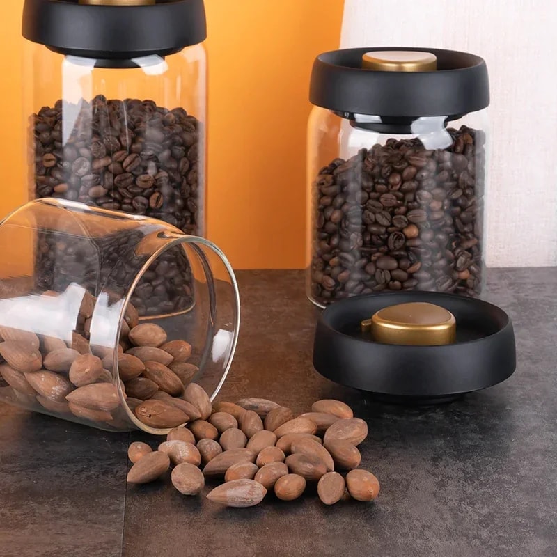 Premium Vacuum Sealed Glass Coffee Storage Jar Airtight Kitchen Storage for Beans & Tea