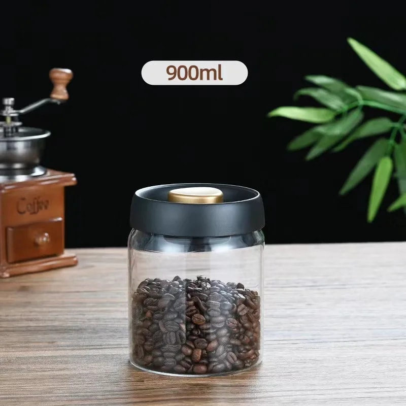 Premium Vacuum Sealed Glass Coffee Storage Jar Airtight Kitchen Storage for Beans & Tea