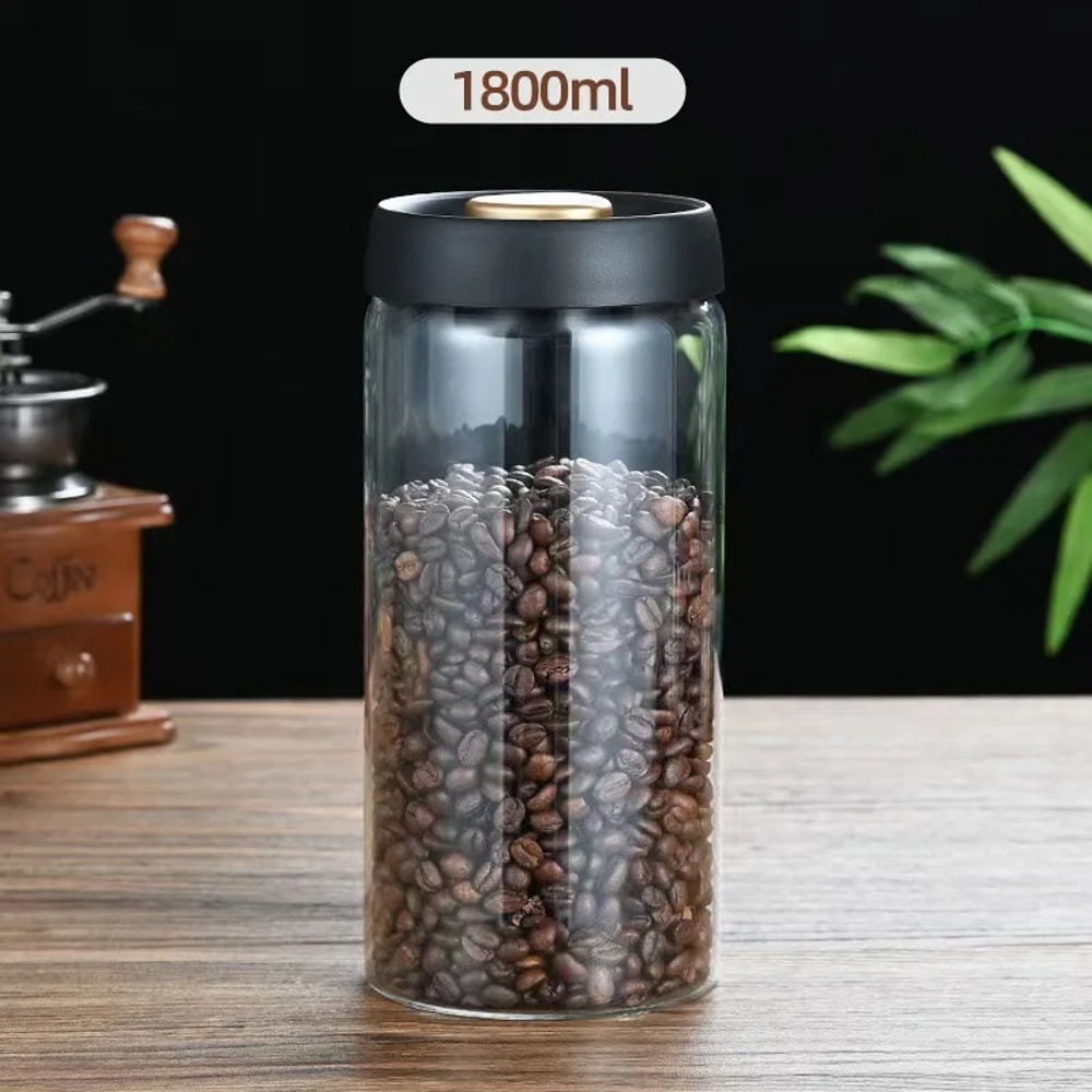 Premium Vacuum Sealed Glass Coffee Storage Jar Airtight Kitchen Storage for Beans & Tea