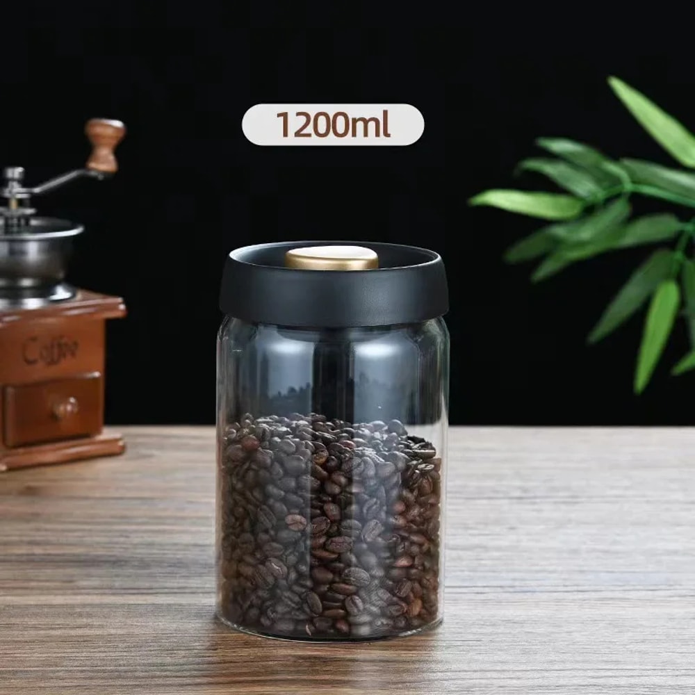 Premium Vacuum Sealed Glass Coffee Storage Jar Airtight Kitchen Storage for Beans & Tea