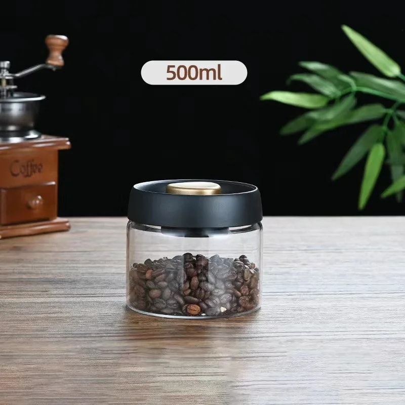 Premium Vacuum Sealed Glass Coffee Storage Jar Airtight Kitchen Storage for Beans & Tea