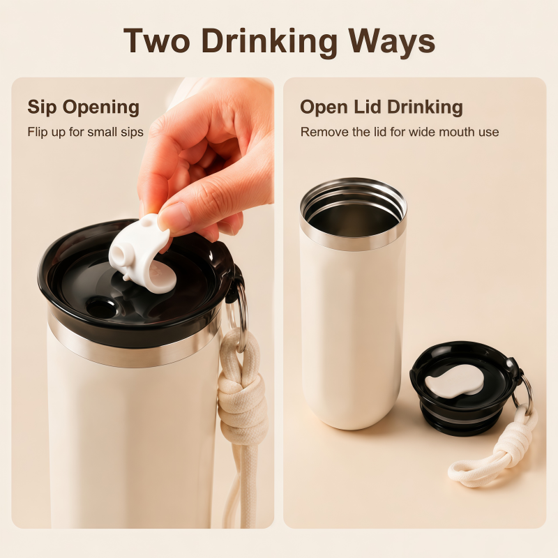 Insulated Coffee Tumbler Stainless Steel Travel Mug With Lid And Rope Handle 2