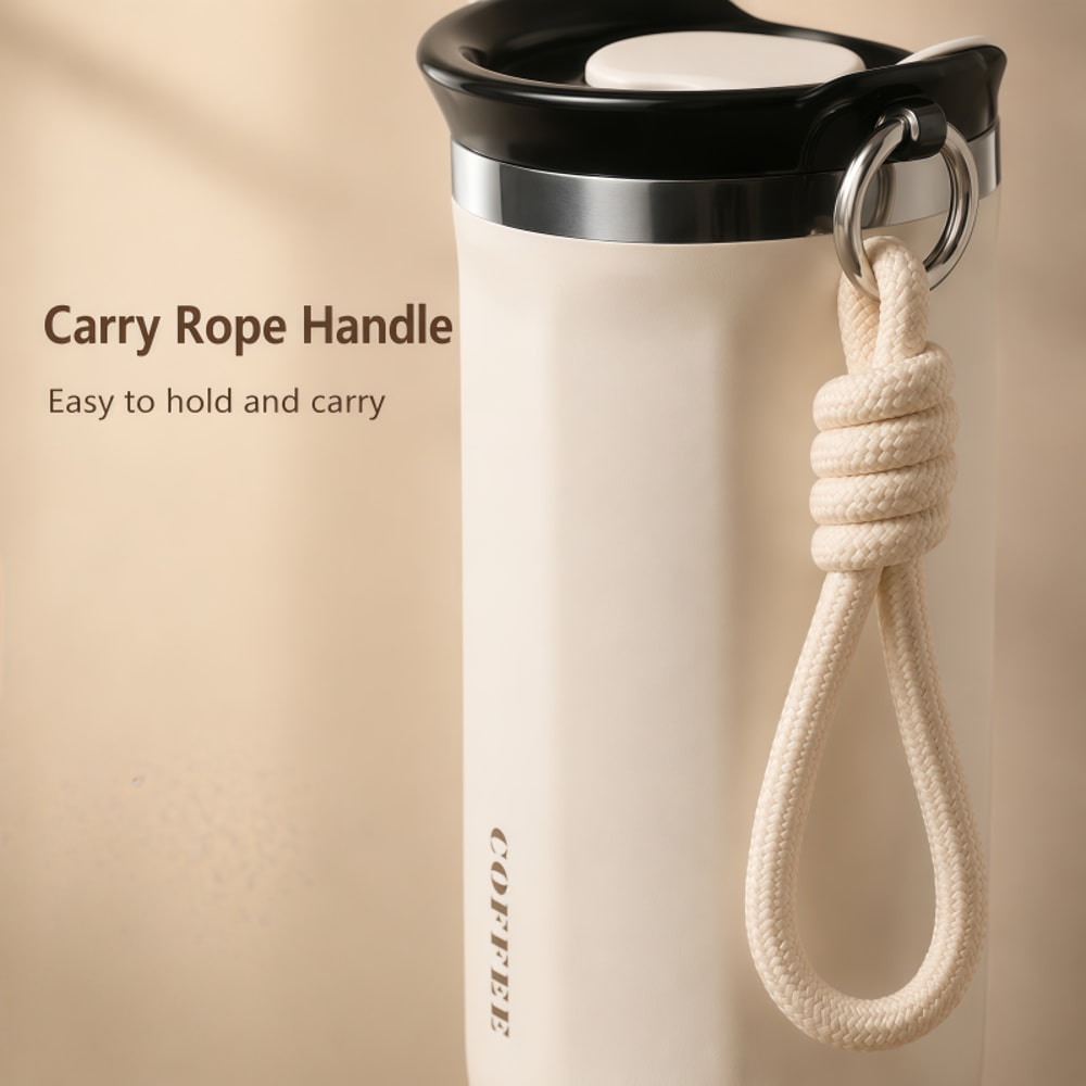 Insulated Coffee Tumbler Stainless Steel Travel Mug With Lid And Rope Handle 3