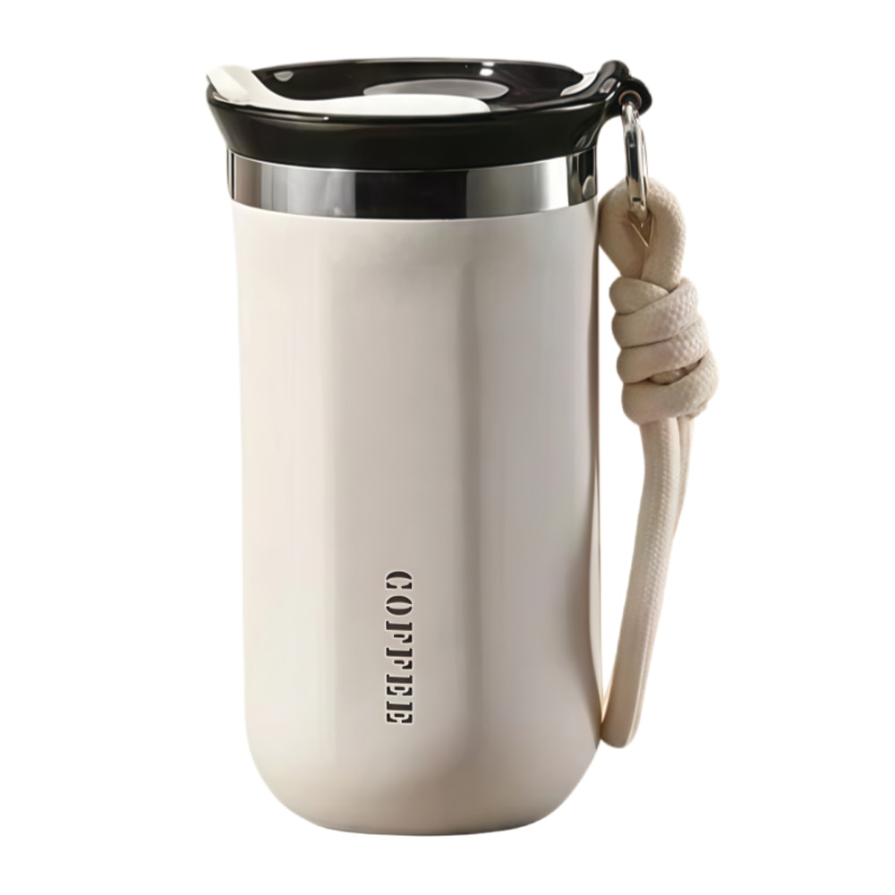 Insulated Coffee Tumbler Stainless Steel Travel Mug With Lid And Rope Handle 1