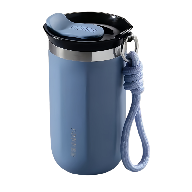 Insulated Coffee Tumbler Stainless Steel Travel Mug With Lid And Rope Handle 5