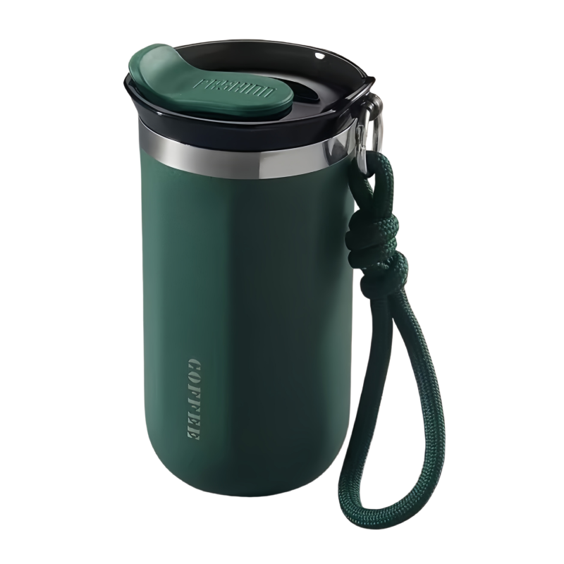 Insulated Coffee Tumbler Stainless Steel Travel Mug With Lid And Rope Handle 7