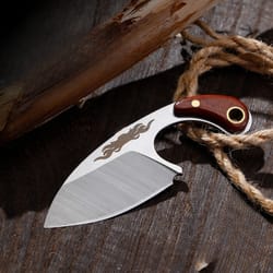 portable fixed blade knife with stainless steel blade, scabbard keychain for camping