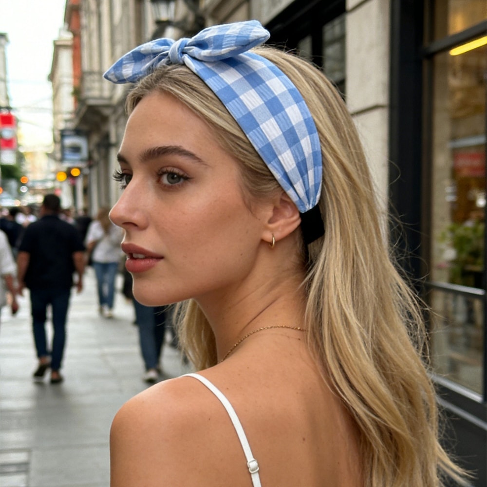 Sweet Gingham Bow Headband Classic Spring Summer Fabric Hair Band For Women 1