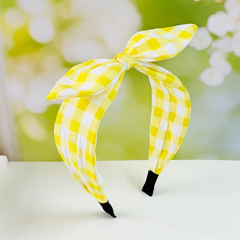Sweet Gingham Bow Headband Classic Spring Summer Fabric Hair Band For Women 2