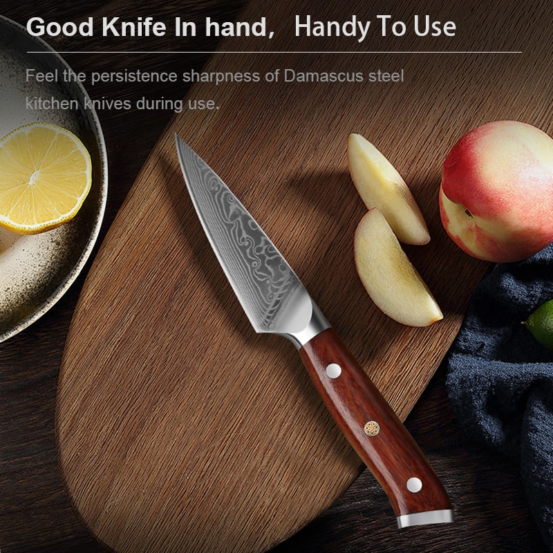 Damascus Paring Knife With Rosewood Handle For Precise Peeling Prep 2