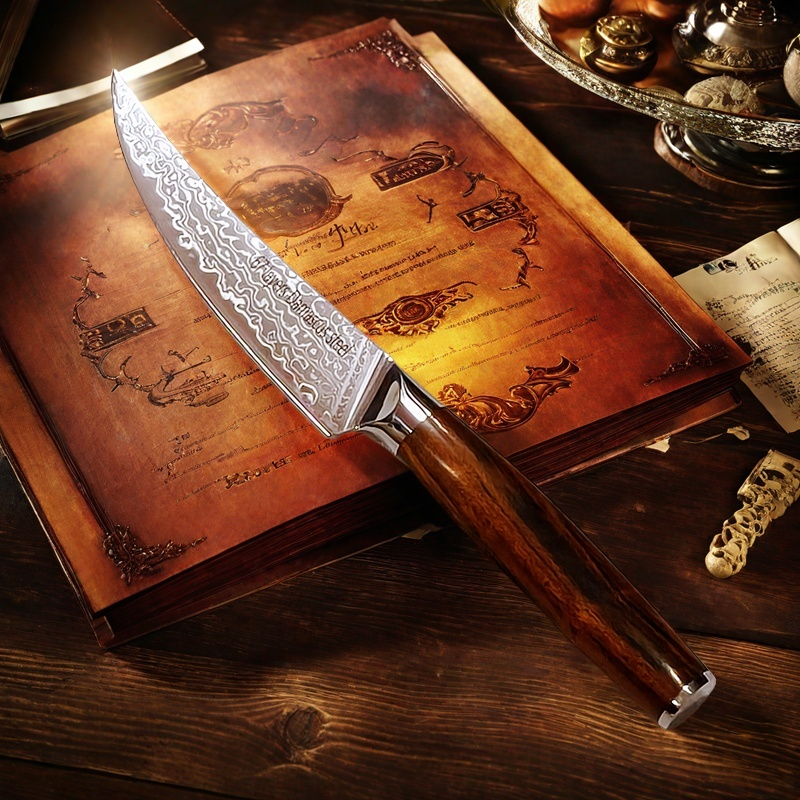 Damascus Steak Knife With Ebony Handle For Precision Kitchen Cutting 1