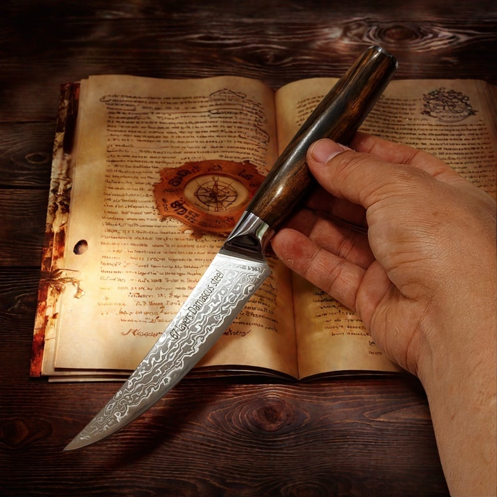 Damascus Steak Knife With Ebony Handle For Precision Kitchen Cutting 3