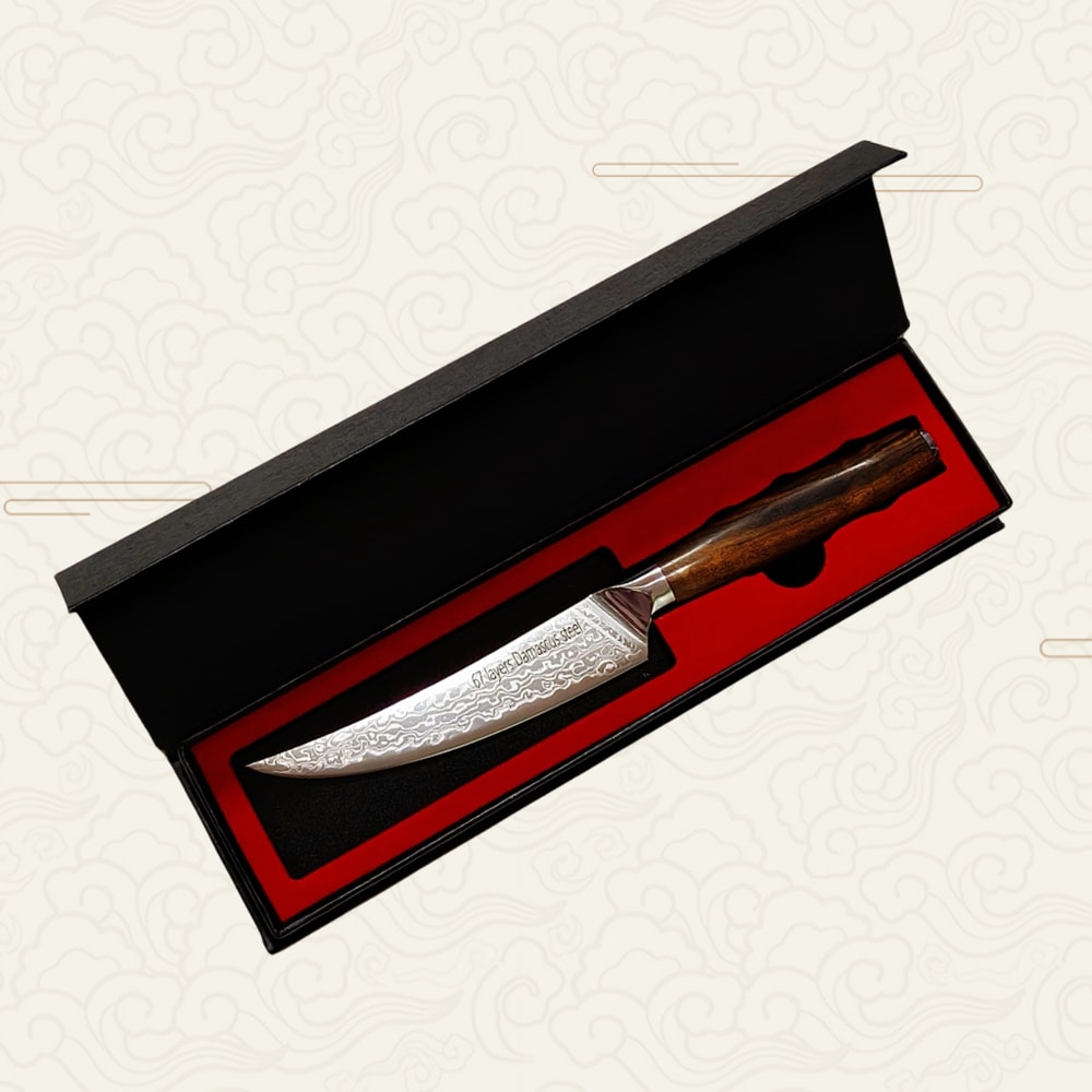 Damascus Steak Knife With Ebony Handle For Precision Kitchen Cutting 4