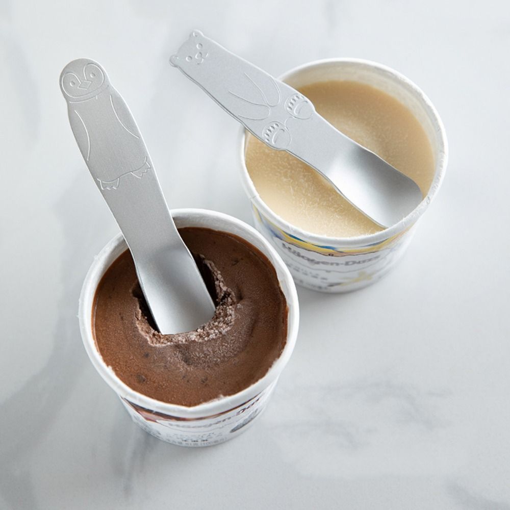 Self Melting Aluminum Ice Cream Spoon With Cute Bear And Penguin Design 3