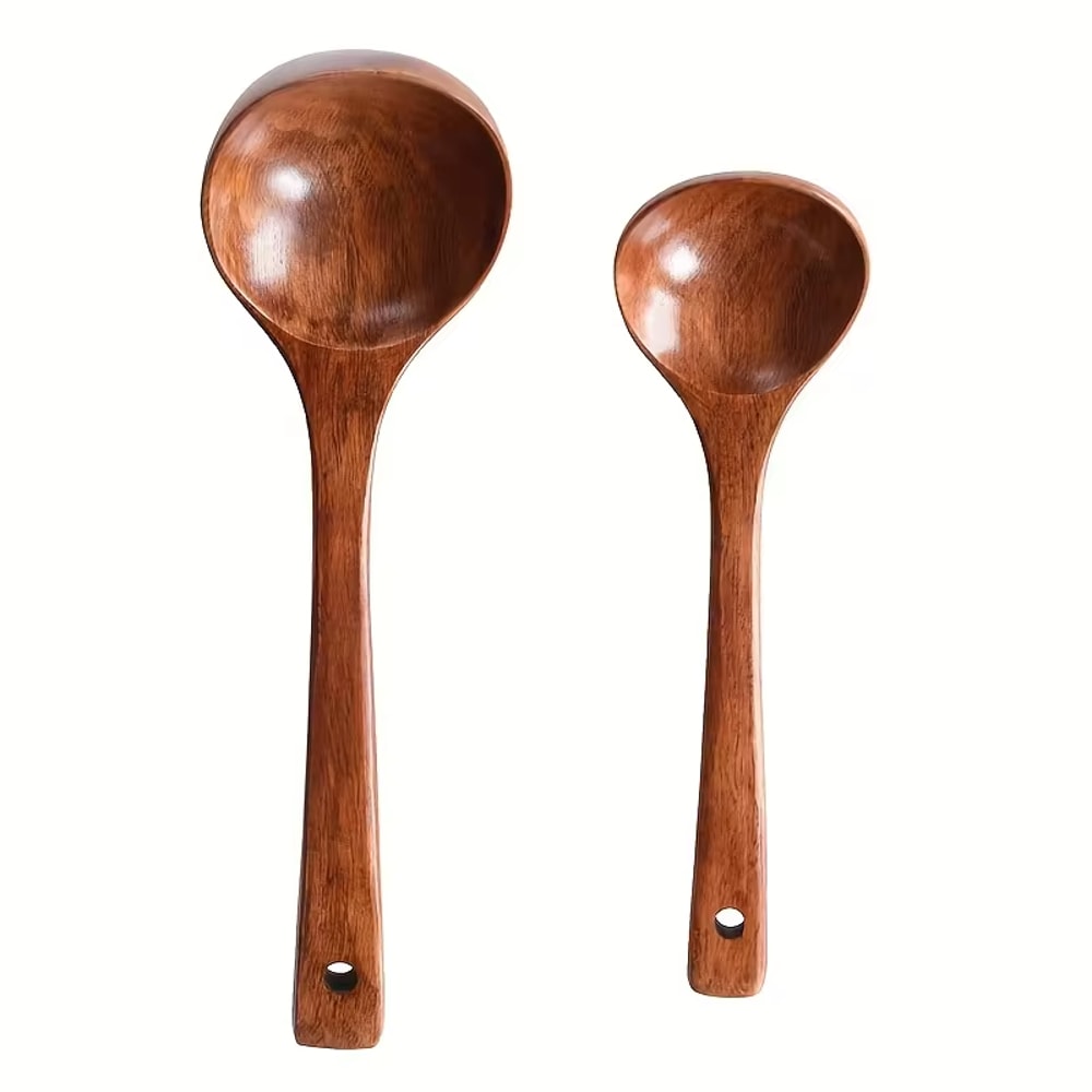 Premium Solid Wooden Cooking Spoon Durable Non Stick Safe Kitchen Spoon Soup Ladle 2