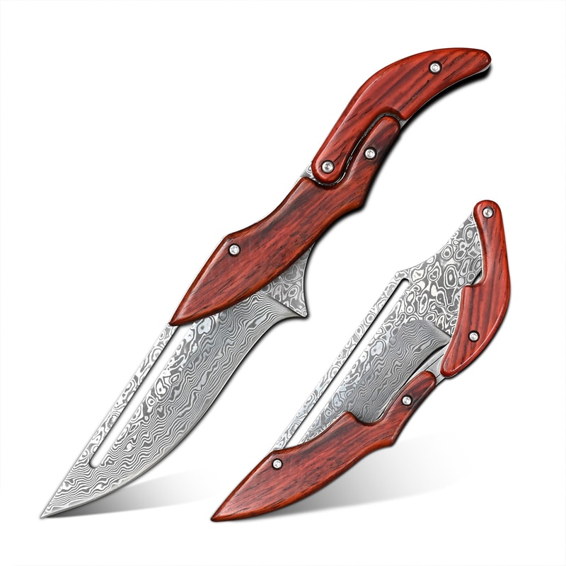 Premium Damascus Steel Camping Folding Knife Rugged Pocket Knife 0