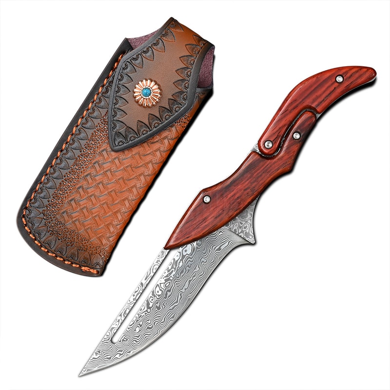 Premium Damascus Steel Camping Folding Knife Rugged Pocket Knife 2