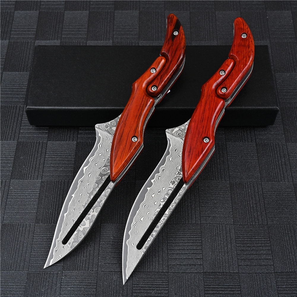 Premium Damascus Steel Camping Folding Knife Rugged Pocket Knife 1