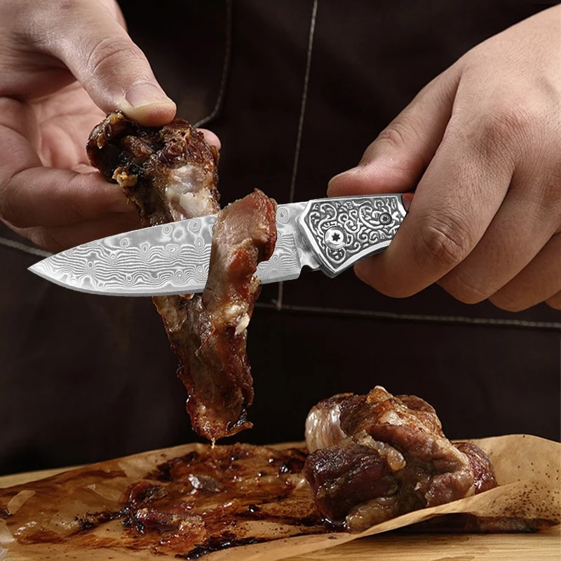 Folding Damascus Kitchen Cleaver Knife For Meat Vegetables And Fish 2