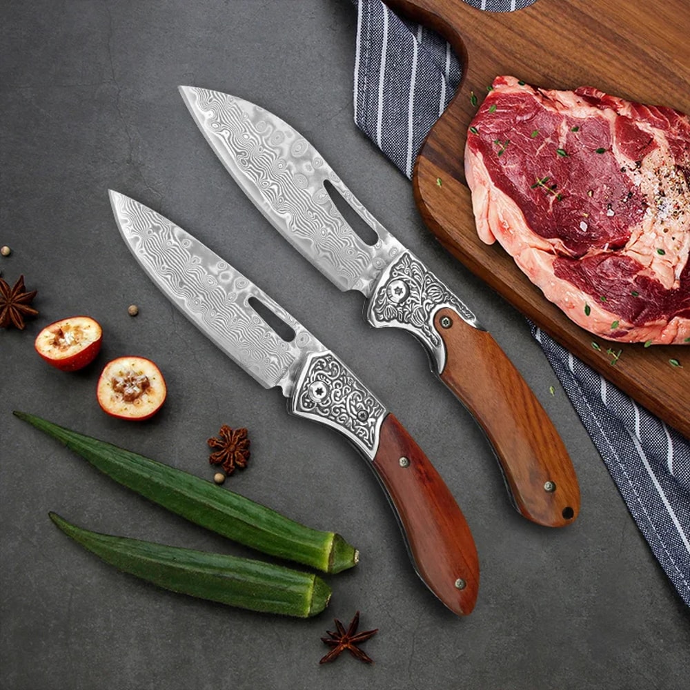 Folding Damascus Kitchen Cleaver Knife For Meat Vegetables And Fish 3