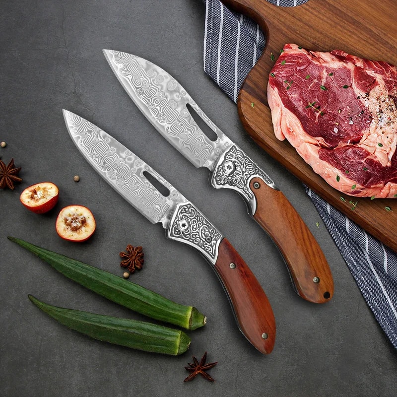 Folding Damascus Kitchen Cleaver Knife For Meat Vegetables And Fish 3