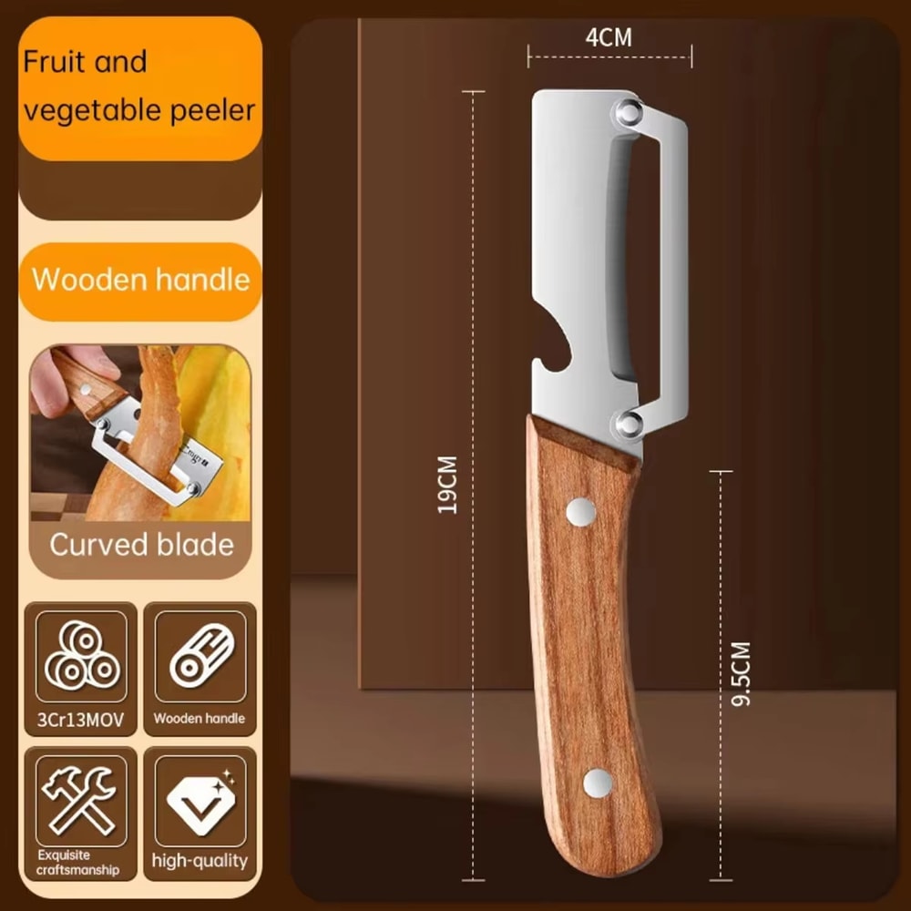 Premium Stainless Steel Vegetable Fruit Peeler With Wooden Handle Multi Functional Kitchen Slicer 5