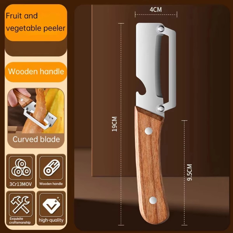 Premium Stainless Steel Vegetable Fruit Peeler With Wooden Handle Multi Functional Kitchen Slicer 5