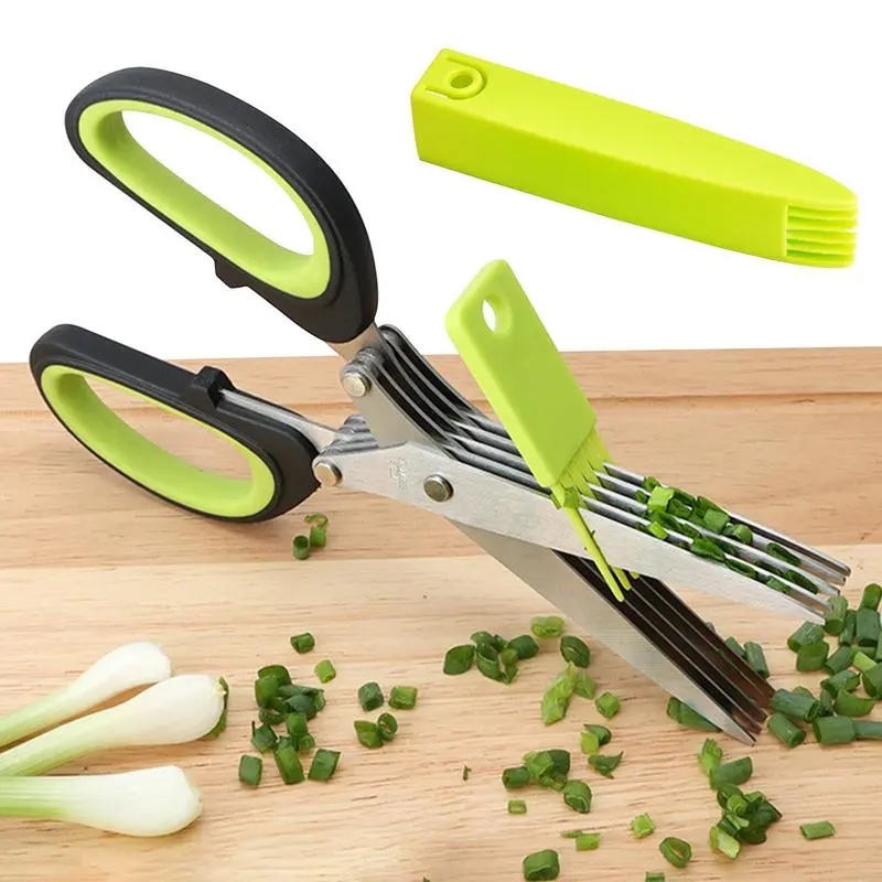 Premium Stainless Steel Kitchen Herb Vegetable Scissors With Safety Cover Effortless Herb Cutting 0