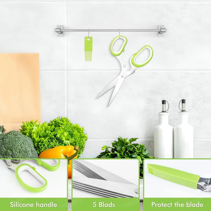 Herb Scissors & Stainless Steel Scallion Cutter for Fast Kitchen Prep