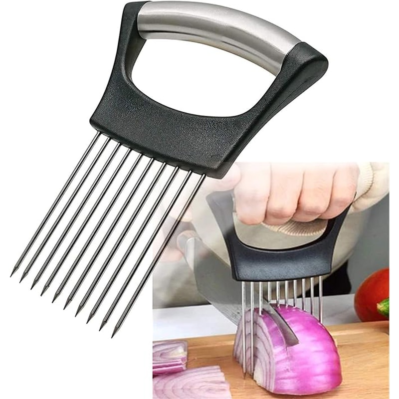 Stainless Steel Onion Slicer Holder and Vegetable Cutter Meat Tenderizer for Onion Potato Tomato Lemon Prep