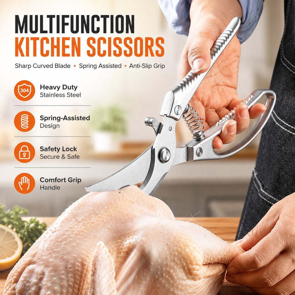 Stainless Steel Chicken Bone Shears Heavy Duty Sharp Multi Purpose Kitchen Food Scissors 1