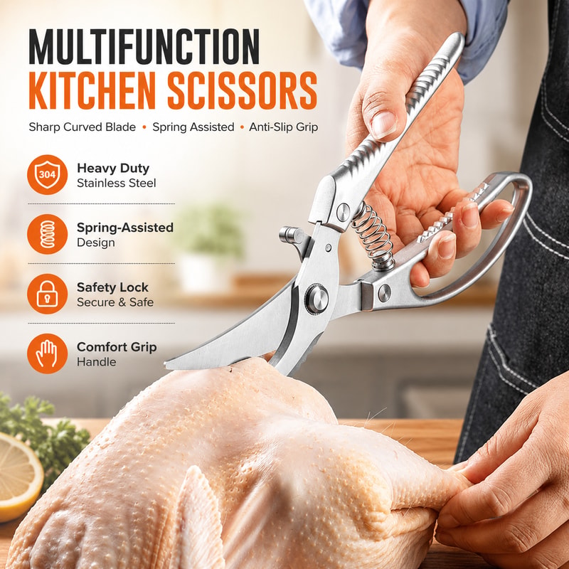 Stainless Steel Chicken Bone Shears Heavy Duty Sharp Multi Purpose Kitchen Food Scissors 1