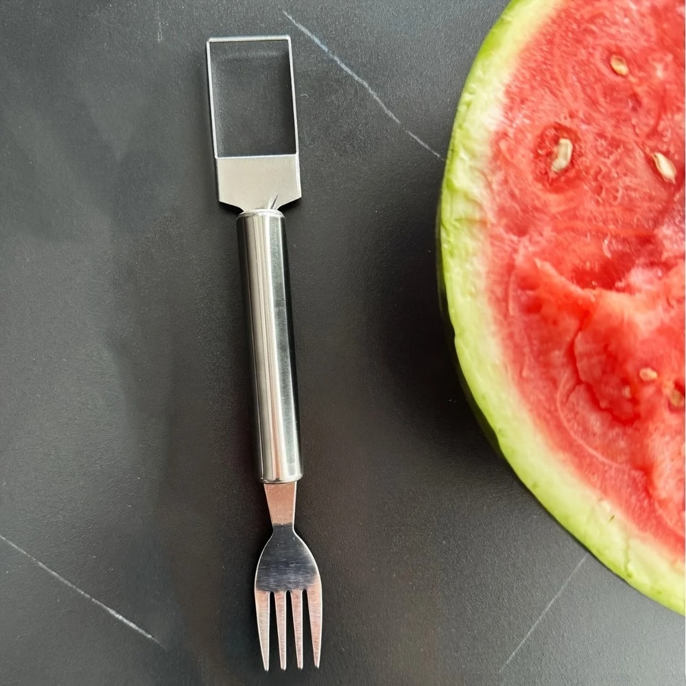 Premium Stainless Fruit Watermelon Cutter Slicer Fork Tool Effortless Kitchen Fruit Cube Cutter 1