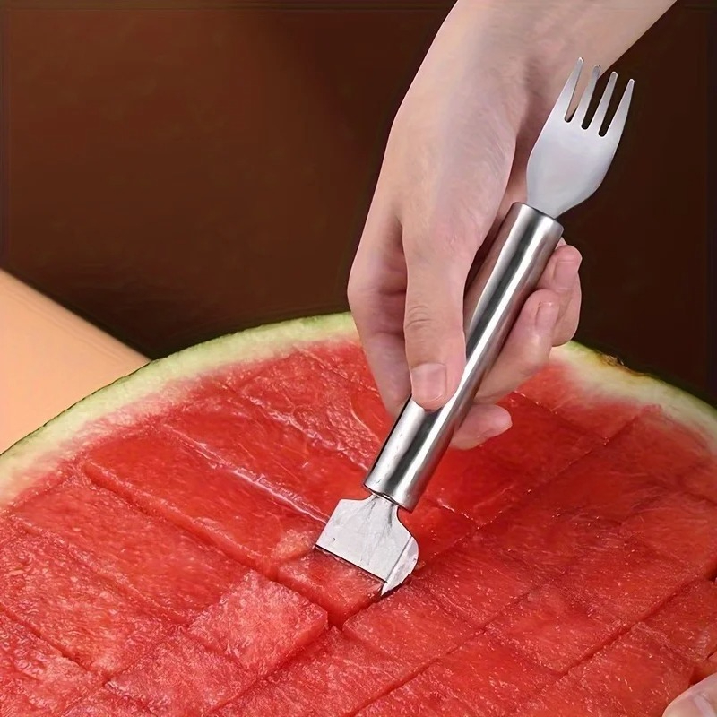 Premium Stainless Fruit Watermelon Cutter Slicer Fork Tool Effortless Kitchen Fruit Cube Cutter 2