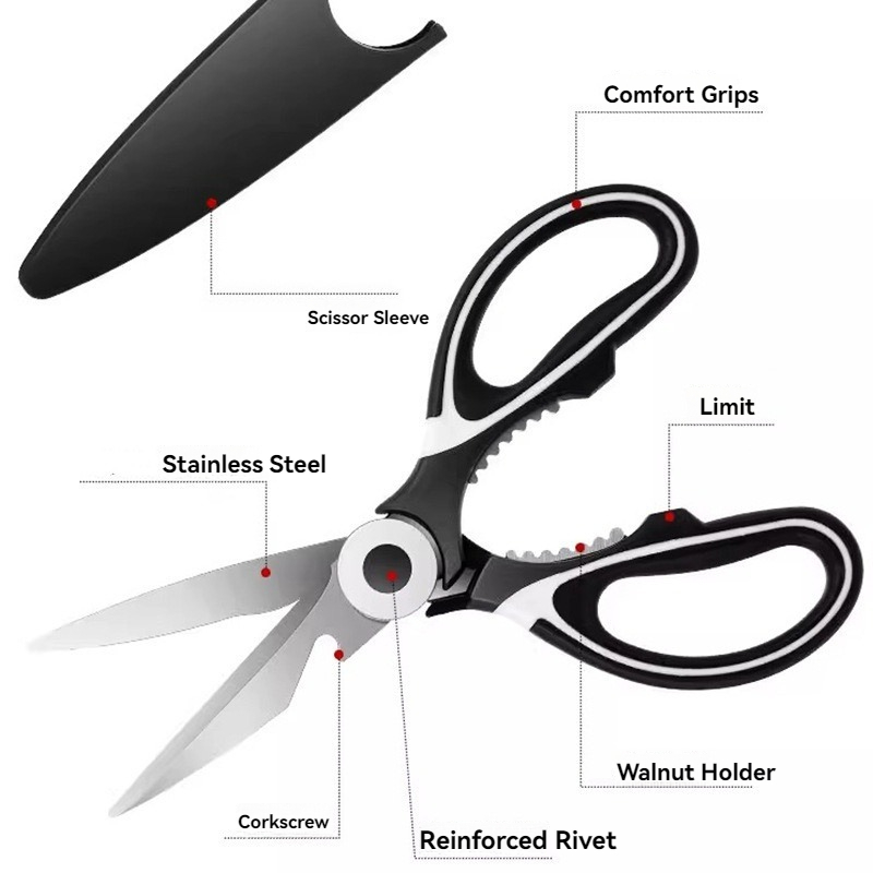 Heavy Duty Stainless Steel Kitchen Scissors With Cover For Chicken Fish And Meat 2