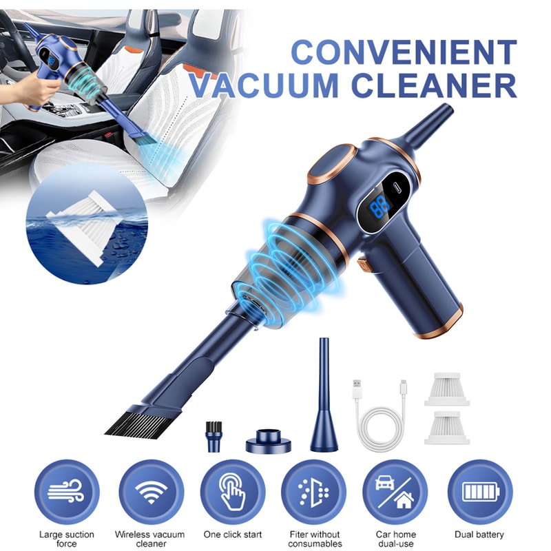 TurboClean Pro Cordless Car Vacuum Cleaner & Air Duster Portable Handheld Vacuum for Car & Home