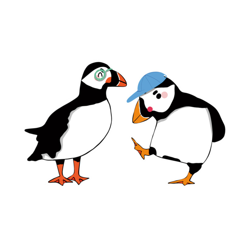 Puffins - Cute Blue and Black Cartoon Birds Pattern  .png