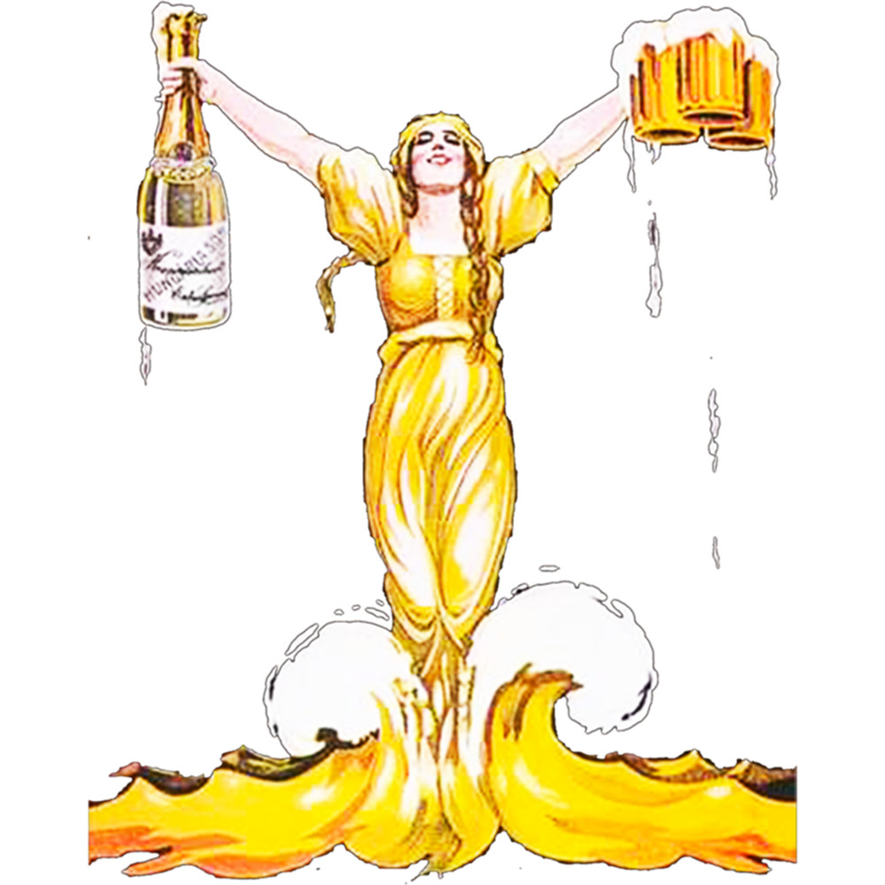 Behold The Champange and Beer Goddess from Haggenmacher - Vintage German Beer and Champagne Art Clas.png