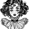 Gothic witch girl head portrait with curly hair and four eyes..png