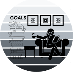 goals kittys stack of books side table and tea drinking reading while cat sleeps