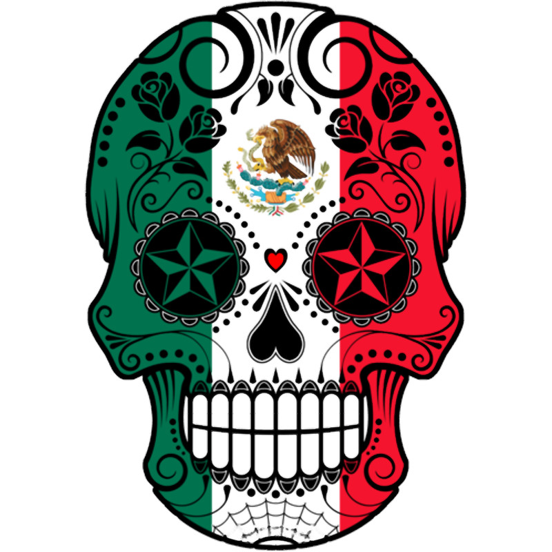 Sugar Skull with Roses and Flag of Mexico.png