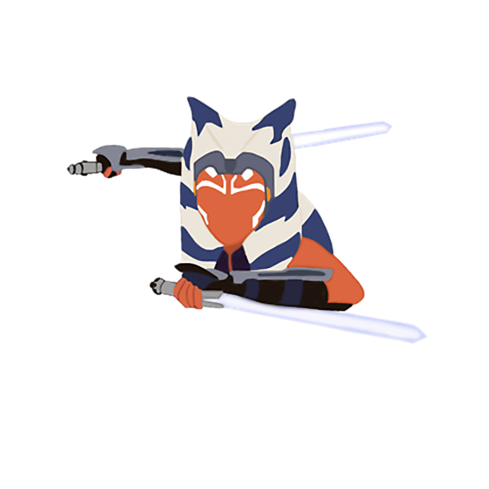 Ahsoka Tano with sabers (white background) T-Shirt.png