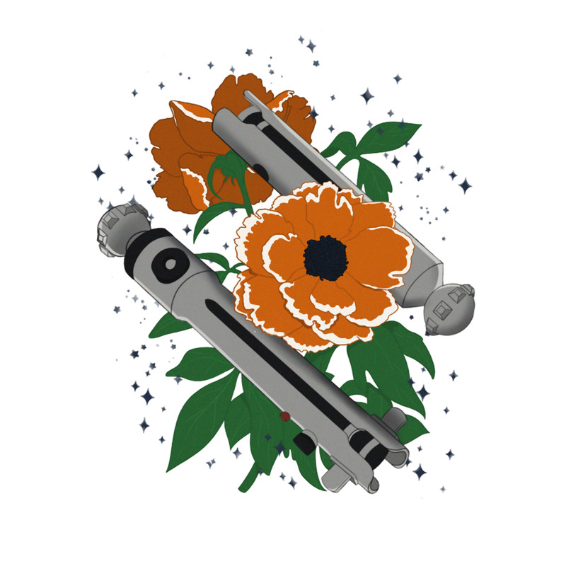 Star Wars Ahsoka Tano Lightsaber Floral Design .png